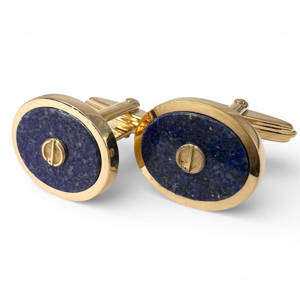 Dunhill Lapis Lazuli Oval D Logo Cufflinks (Gold & Blue) - Men's